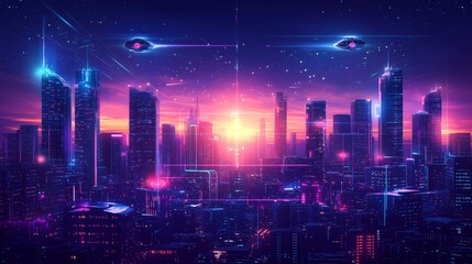 Obraz premium Futuristic City Skyline at Dusk