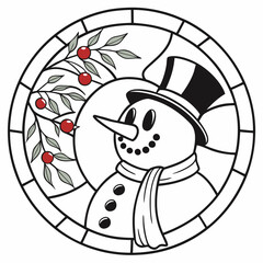 Christmas SNOWMAN round sign Black vector silhouette