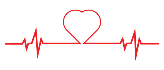 Heart beat pulse icon vector. Red heart cardiogram line icon. Electrocardiography heartbeat line monitor isolated on white background. Pulse, ecg, ekg, hertbeat, graph concept. Vector illustration.