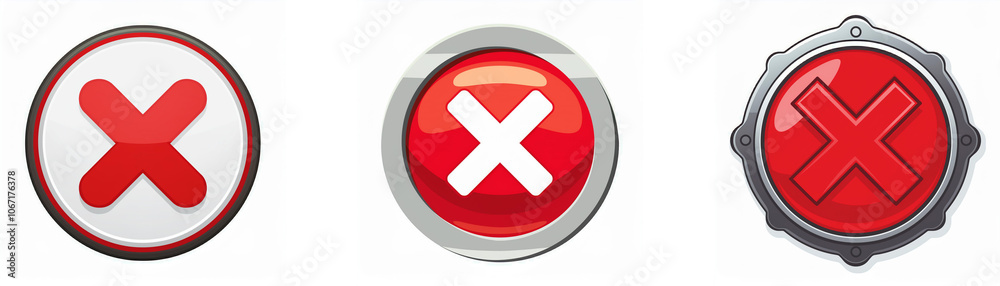 Aufkleber three red and white 'x' buttons with different borders.