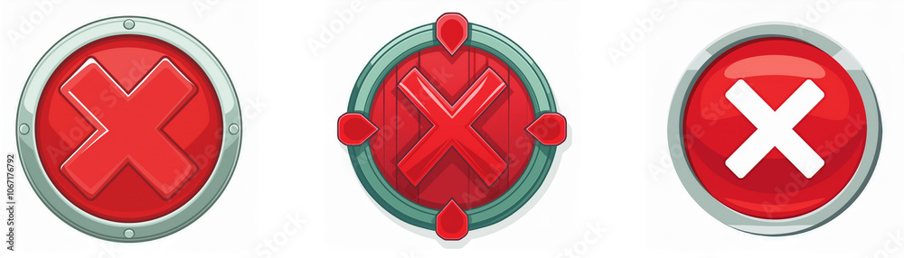 Aufkleber Three red circular buttons with a white X in the center.