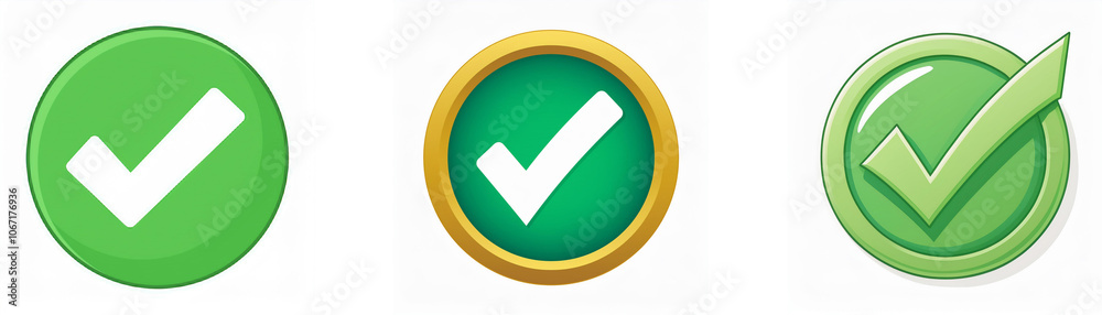 Poster three green circles with white checkmarks inside, one with a gold border.
