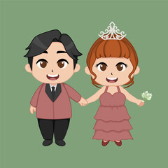 Cute chibi marriage couple bride and groom