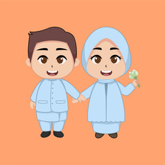 Cute chibi married couple bride and groom