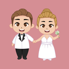 Cute chibi married couple bride and groom