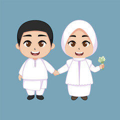 Cute chibi married couple bride and groom