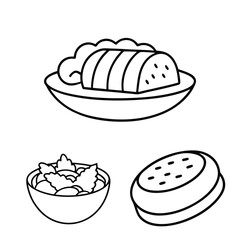 Line Art lunch food vector art collection on white background for healthy food project