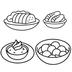 Line Art lunch food vector art collection on white background for healthy food project