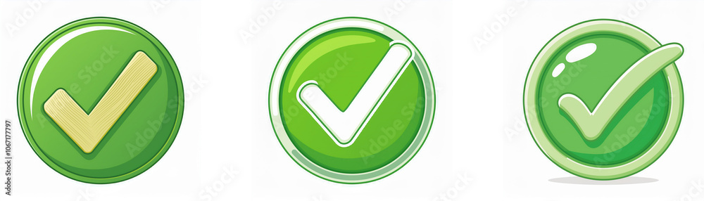 Poster Three green check marks in circles, one with a white checkmark, one with a yellow checkmark, and one with a green checkmark.
