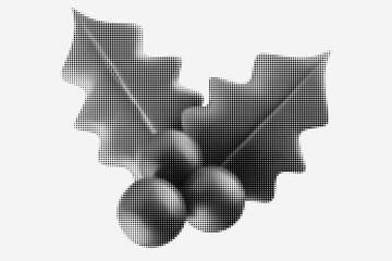 Silhouette holy berry in monochrome halftone or grainy stippling style. Set retro graphic element with photocopy grunge effects. Pop art vector illustration. © cgterminal