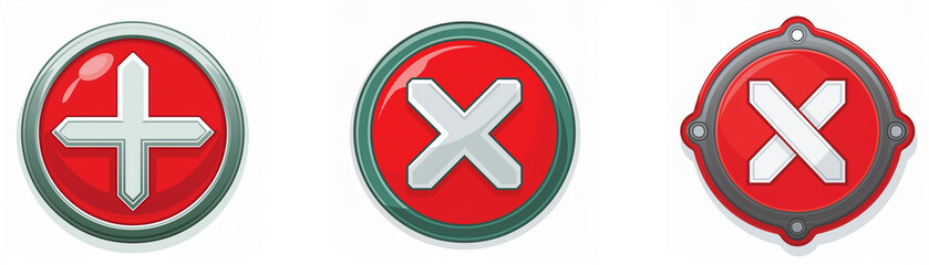 Obraz premium Three circular buttons, one with a white plus sign, and two with white 