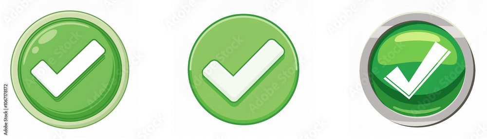 Poster three green checkmark icons with white interiors, two simple and one with a silver border.