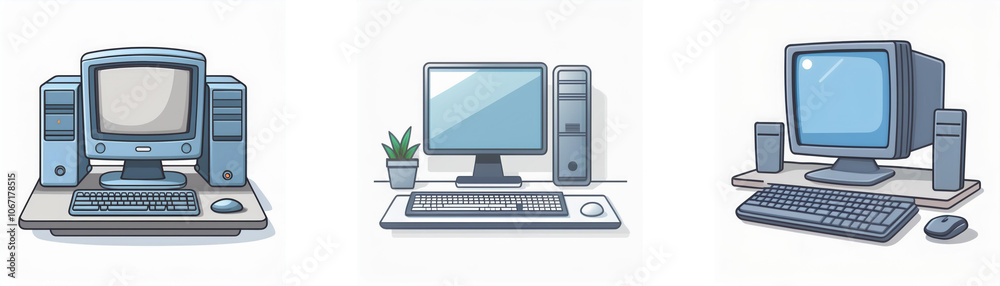 Fototapete Three cartoon computers with different styles and configurations.