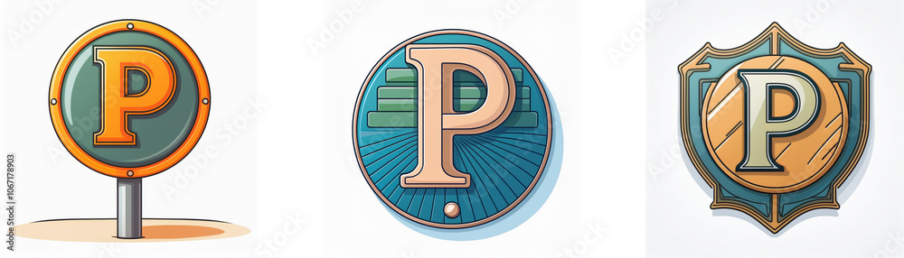 Aufkleber three stylized letter p logos with different backgrounds, each with a unique design.