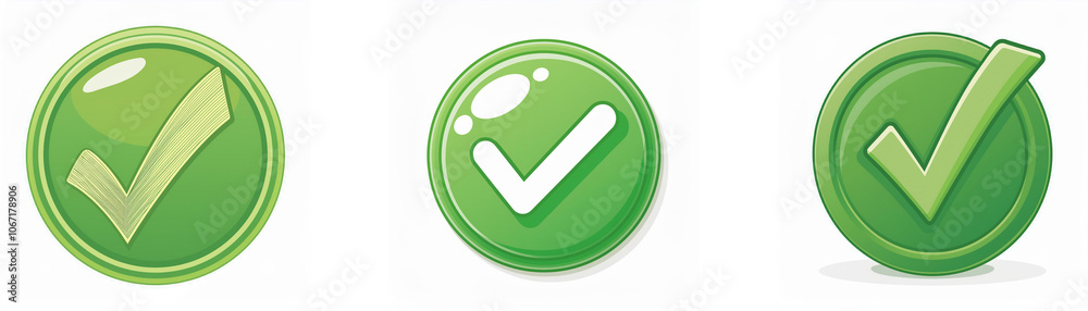 Aufkleber Three green circular buttons with white and green checkmarks.