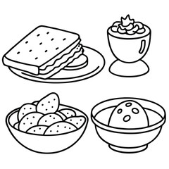 Line Art lunch food vector art collection on white background for healthy food project