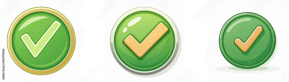 Aufkleber Three green circle buttons with a check mark in the center.