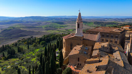 Fototapeta premium Pienza, Tuscany, Italy. Aerial drone view.