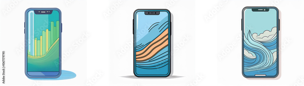 Aufkleber Three smartphones with different backgrounds displayed on the screen.