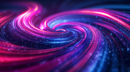 Vibrant swirl of neon twirly futuristic flashes on black