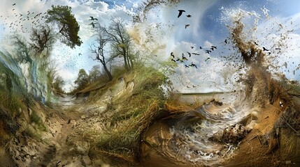 Obraz premium A collage of extreme weather events hurricanes, tornadoes, and heatwaves driven by climate change