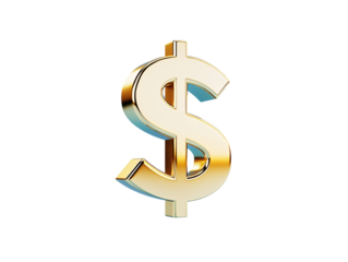 a gold dollar sign on a white background