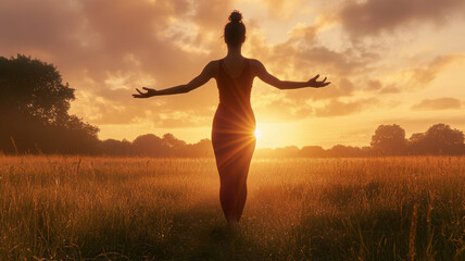 Yoga Enthusiast in Warrior Pose at Sunrise