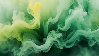 Abstract wavy smoky smooth flowing green and yellow combination background.