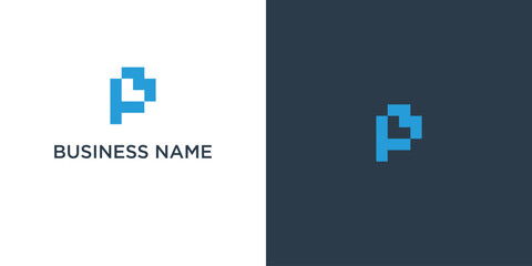 Letter P with tech modern logo design template