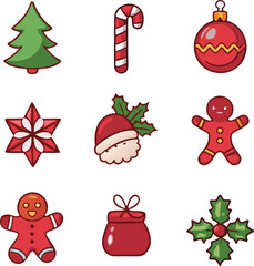A collection of Christmas elements icon illustration.