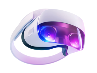 a white and purple virtual reality headset