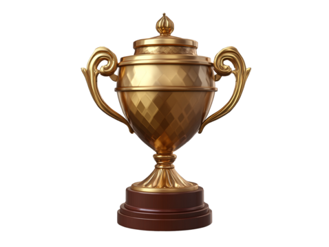 a gold trophy with two handles