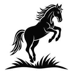 horse jumping on grass icon logo silhouette