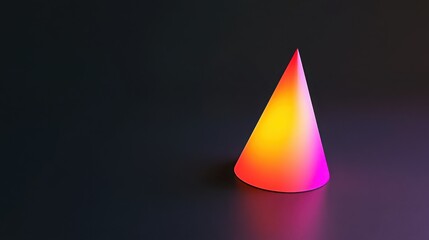 A single 3D cone, rendered in a gradient color, floating over a solid black background.