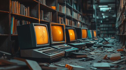 Old-School Dusty Computers in an Abandoned Library