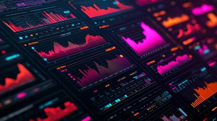 Obraz premium Abstract Holographic Data Panels in Vibrant Colors