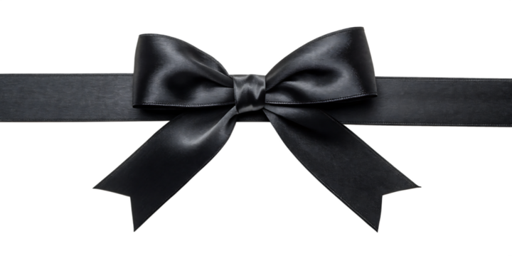 Black satin ribbon bow Isolated on transparent background.