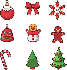 A collection of Christmas elements icon illustration.