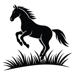 horse jumping on grass icon logo silhouette