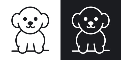 Little puppy icon in black and white outlined stroke