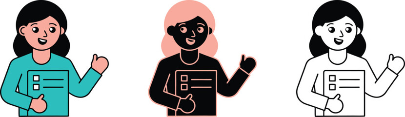 Smiling Woman Holding Checklist, Different Styles