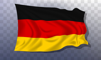 National flag of Germany, 3d realistic render on a transparent background. The flag twists in the wind, realistic shadows and light. Officially sign of the Federal Republic of Germany.
