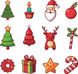 A collection of Christmas elements icon illustration.