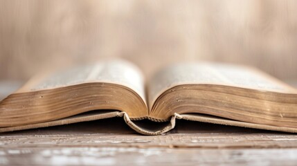 Open book on wooden table with rustic background