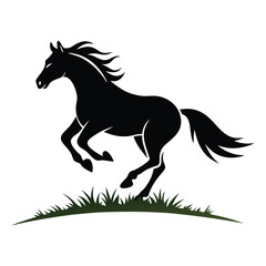 horse jumping on grass icon logo silhouette