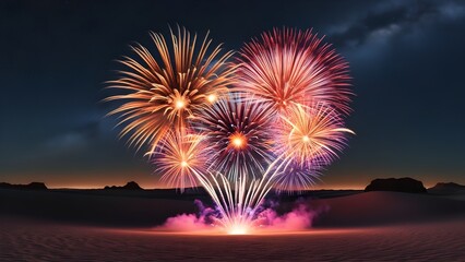 Fireworks on the middle of desert
