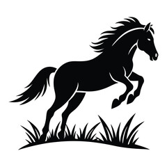 horse jumping on grass icon logo silhouette