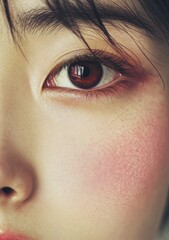 Fototapeta premium Japanese Woman’s Natural Skin Texture and Makeup with Soft Shadows and Detailed Facial Features