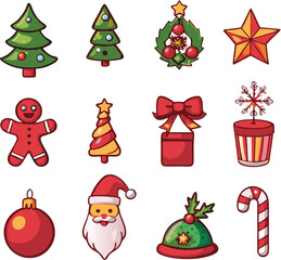 A collection of Christmas elements icon illustration.