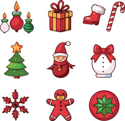 A collection of Christmas elements icon illustration.
